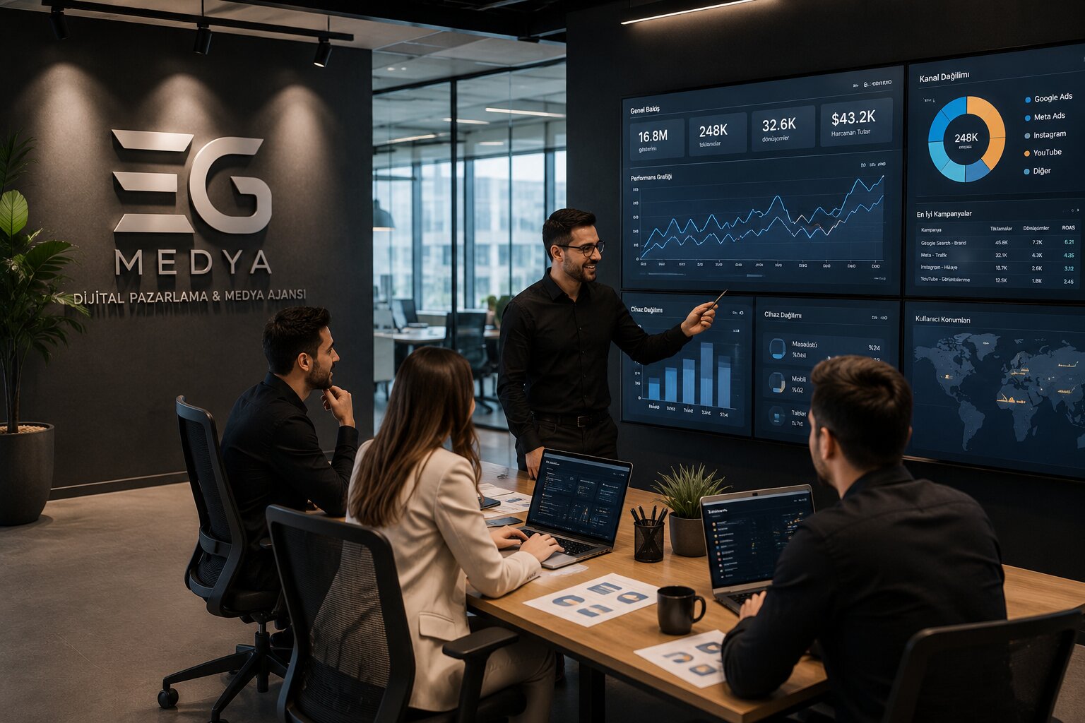 EG Medya ekibi dijital pazarlama performans analizi yapıyor